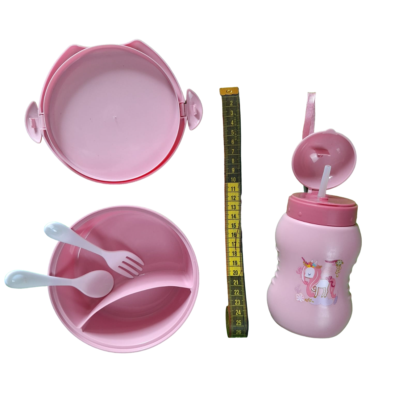 Set Topper Lonchera + Botella + Cubiertos Infantil Escolar Color Rosa
