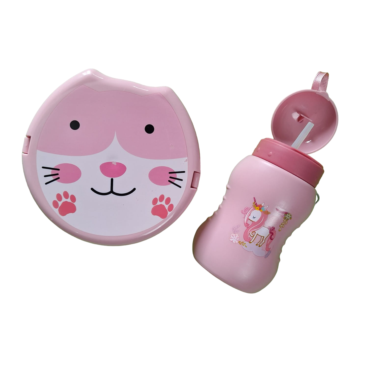 Set Topper Lonchera + Botella + Cubiertos Infantil Escolar Color Rosa