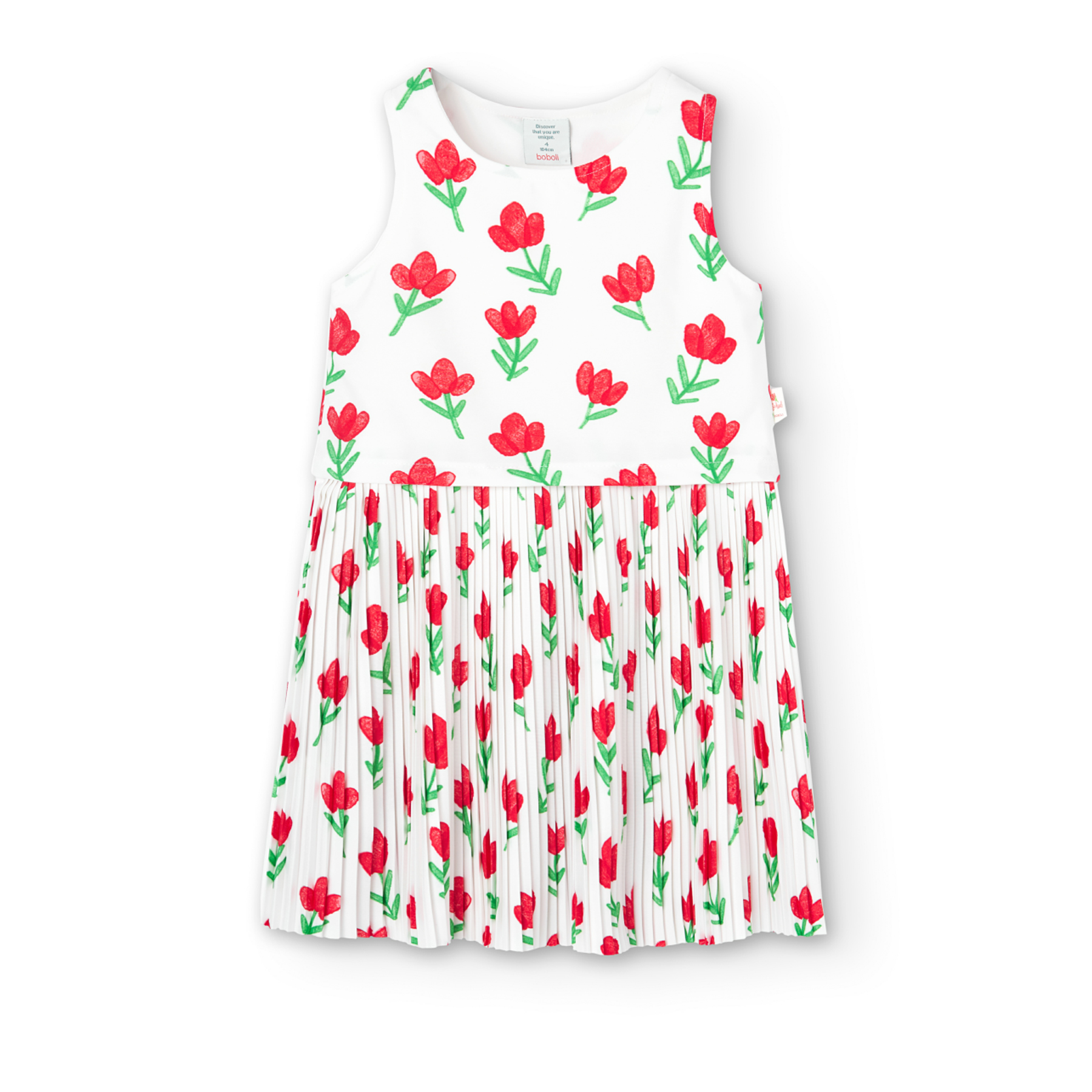 Vestido De Punto Plisado Estampado Flores Para Niña BOBOLI