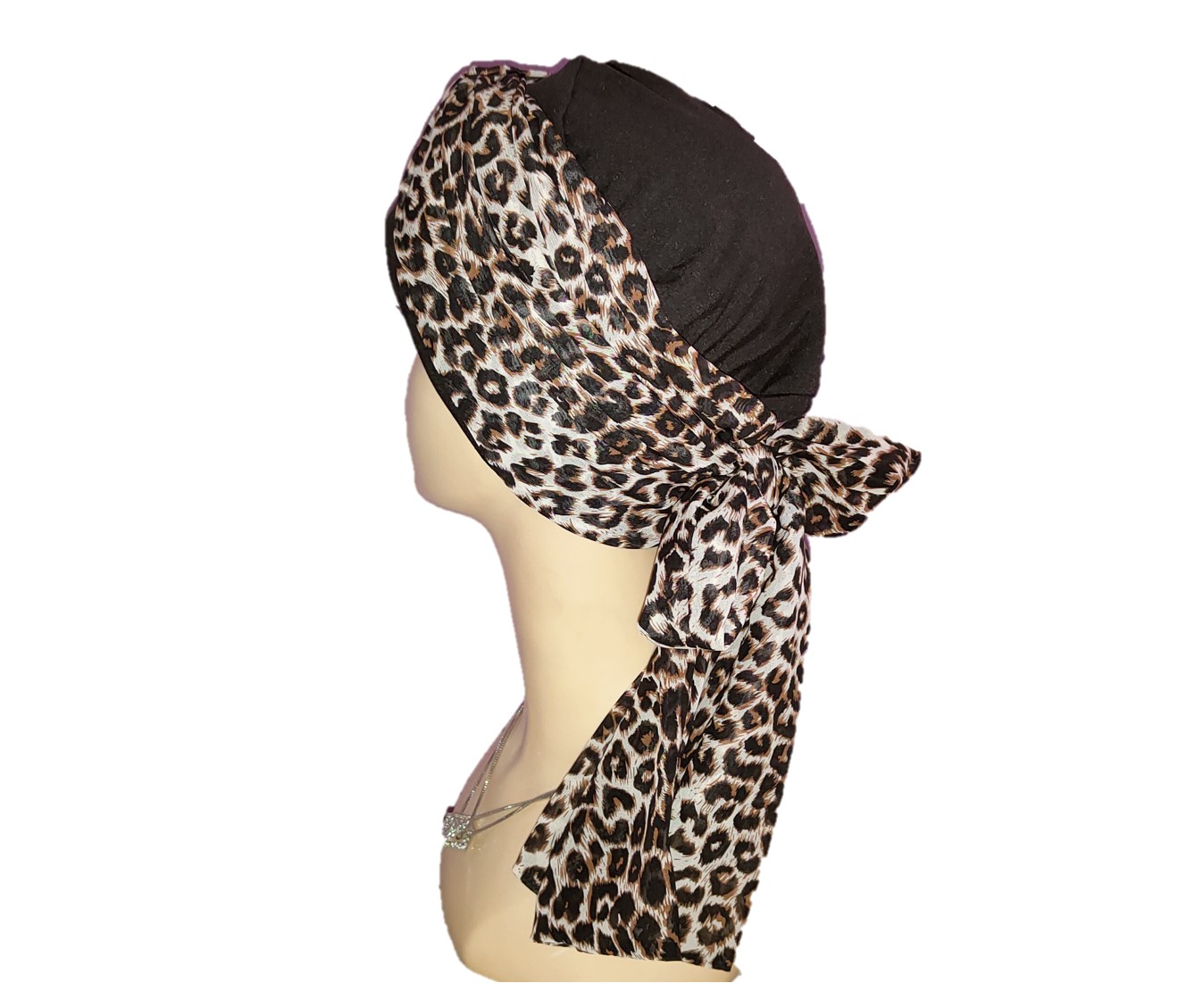 Gorro para Mujer tipo turbante con mascada y banda de algodón seda (pack 1 pieza). Oncológicos, alopecia, Moda, Elegante Print.