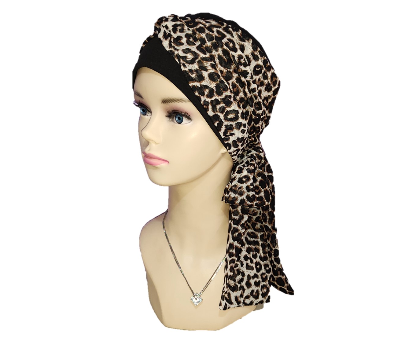 Gorro para Mujer tipo turbante con mascada y banda de algodón seda (pack 1 pieza). Oncológicos, alopecia, Moda, Elegante Print.