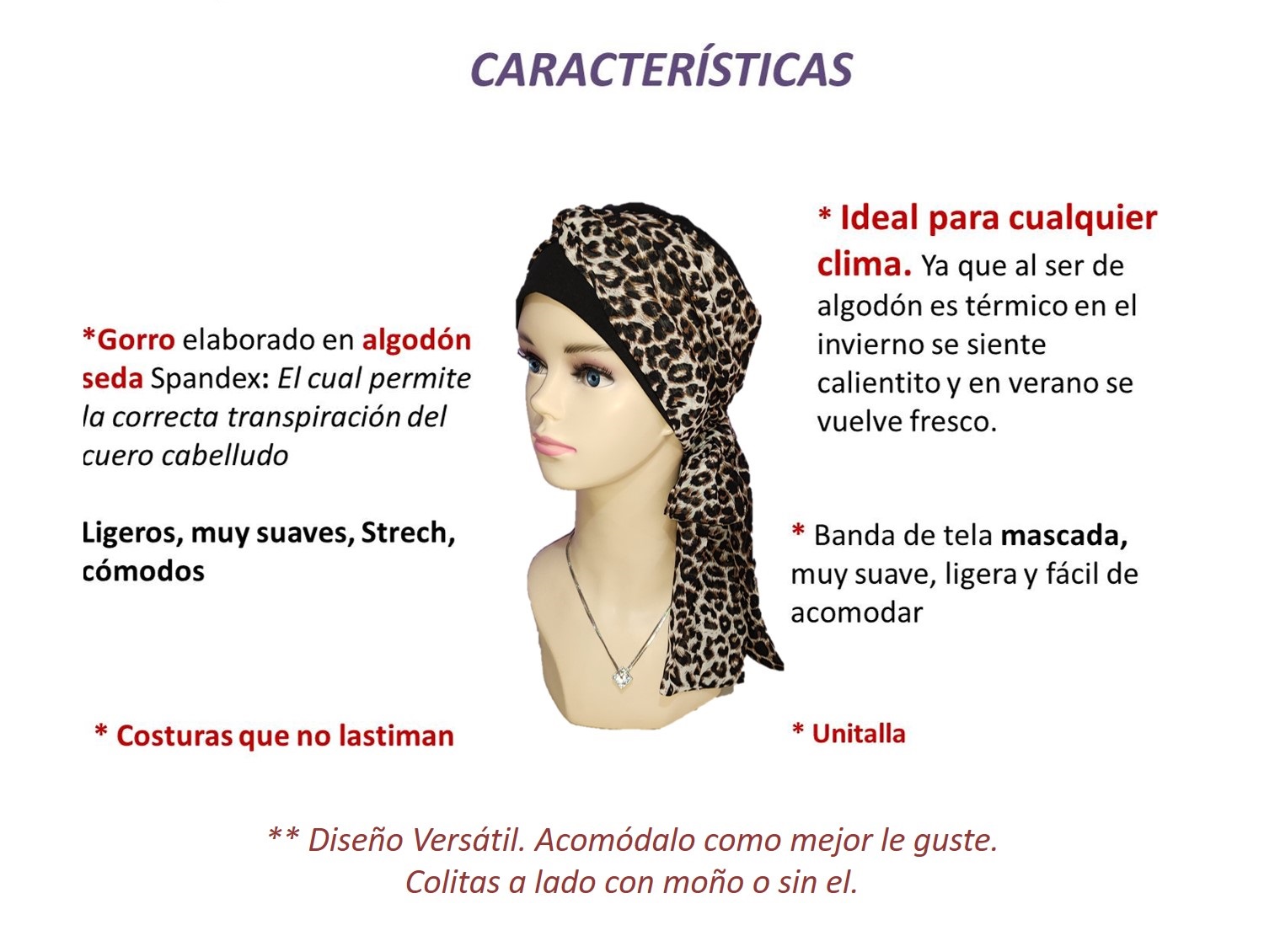 Gorro para Mujer tipo turbante con mascada y banda de algodón seda (pack 1 pieza). Oncológicos, alopecia, Moda, Elegante Print.