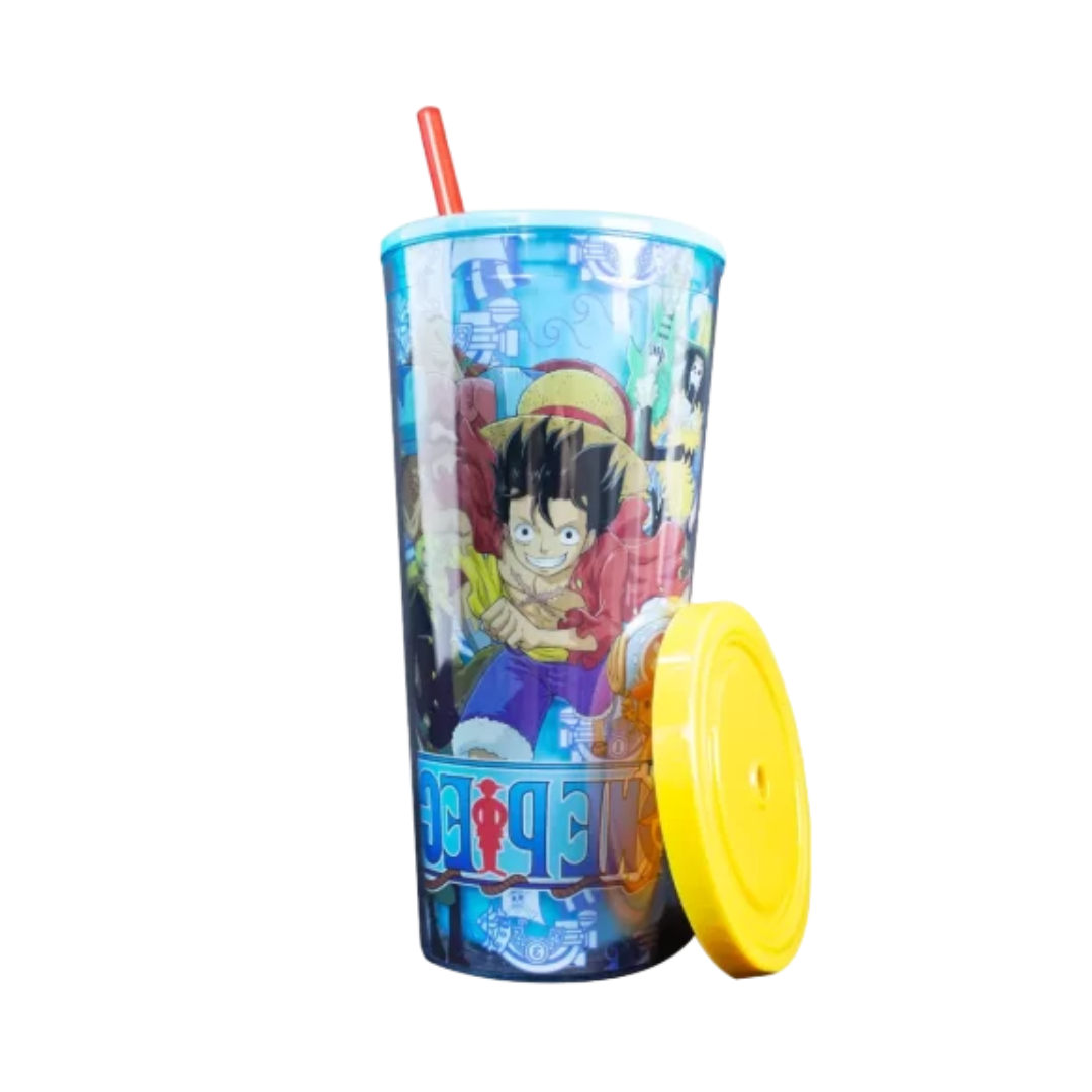 Vaso de Acrilico con tapa y popote - One Piece Luffy doble pared.