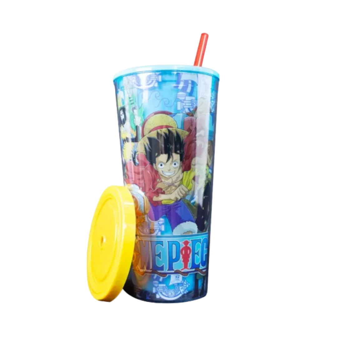 Vaso de Acrilico con tapa y popote - One Piece Luffy doble pared.