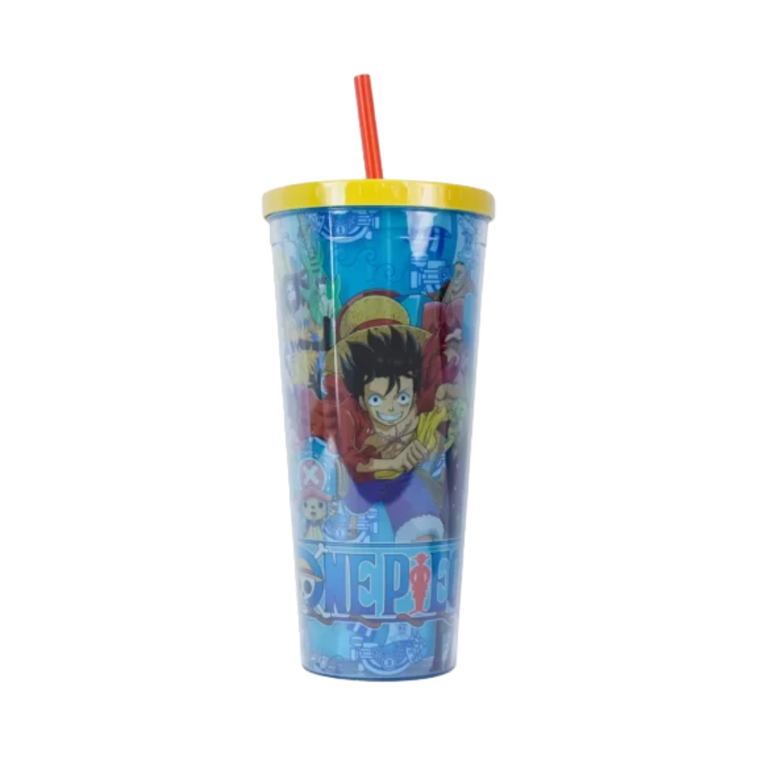 Vaso de Acrilico con tapa y popote - One Piece Luffy doble pared.