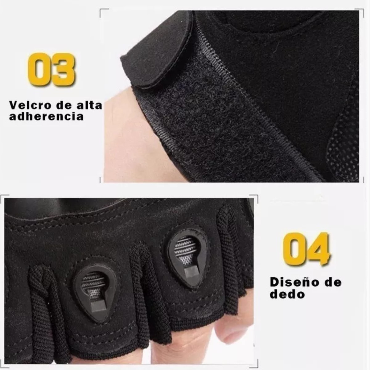 Guantes negro sin dedos deportes mano moto bici carreras tela auto protección táctico deporte poli