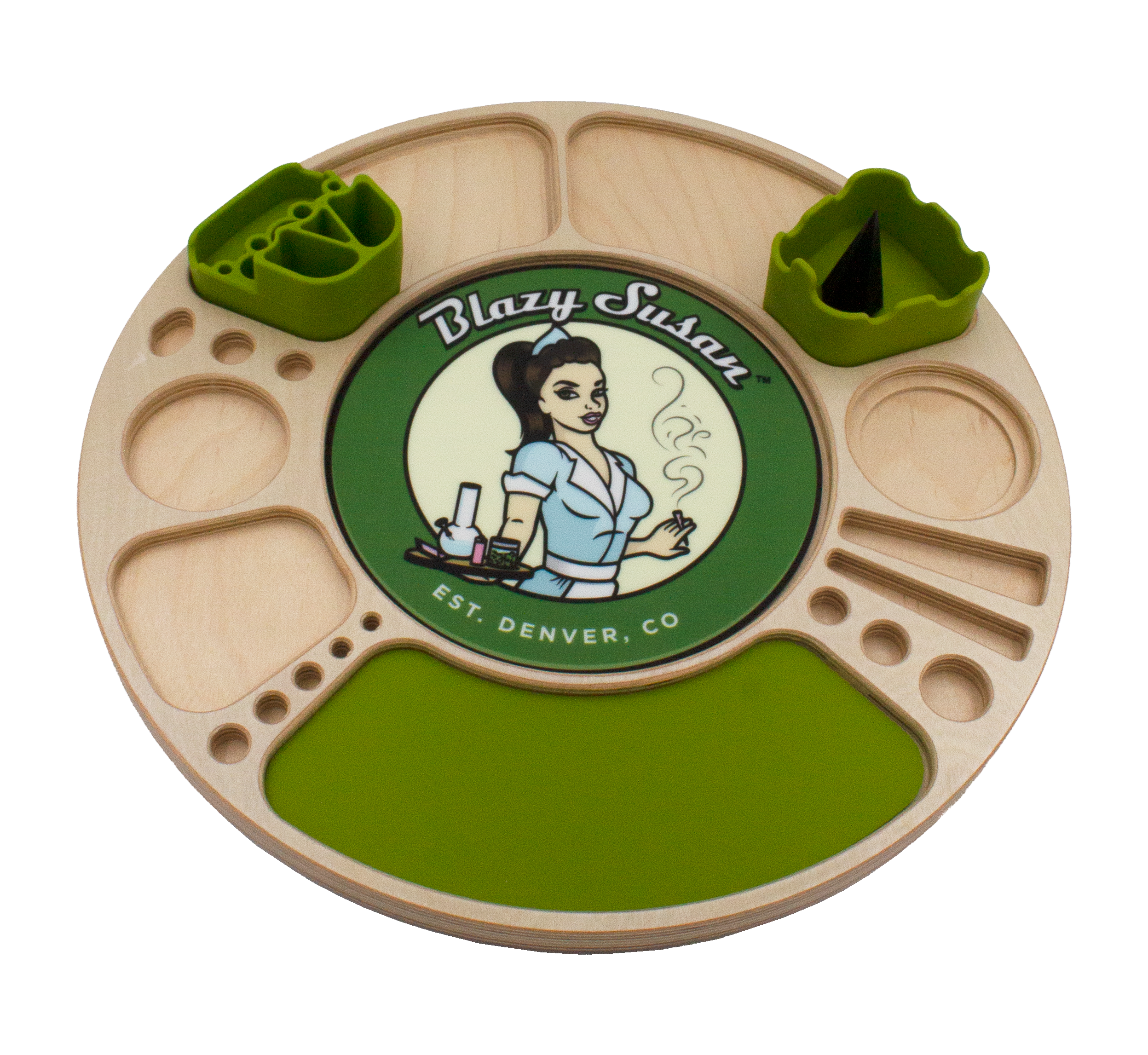 Charola Giratoria de Abedul Birch Blazy Susan con Accesorios Verdes