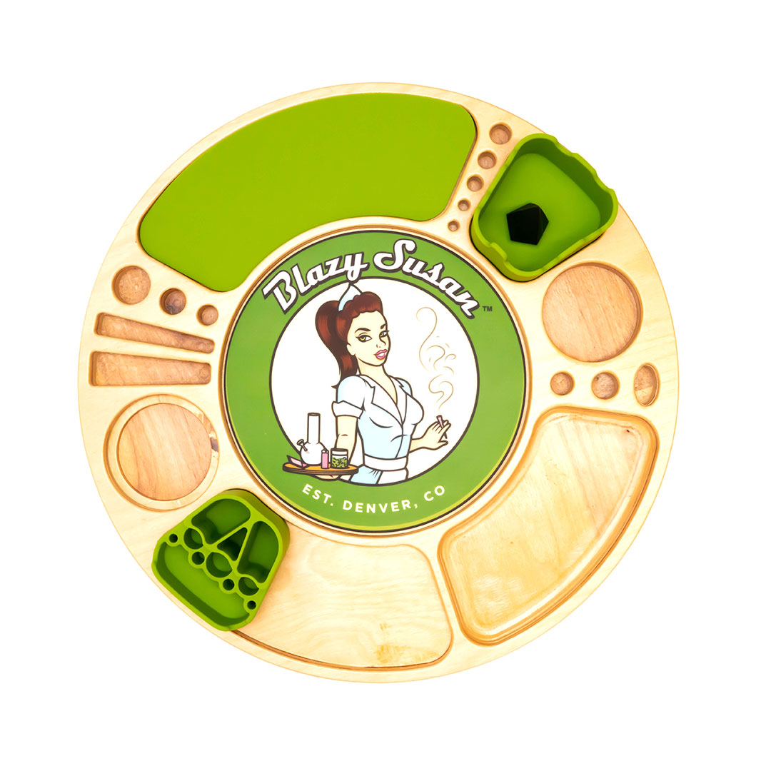 Charola Giratoria de Abedul Birch Blazy Susan con Accesorios Verdes