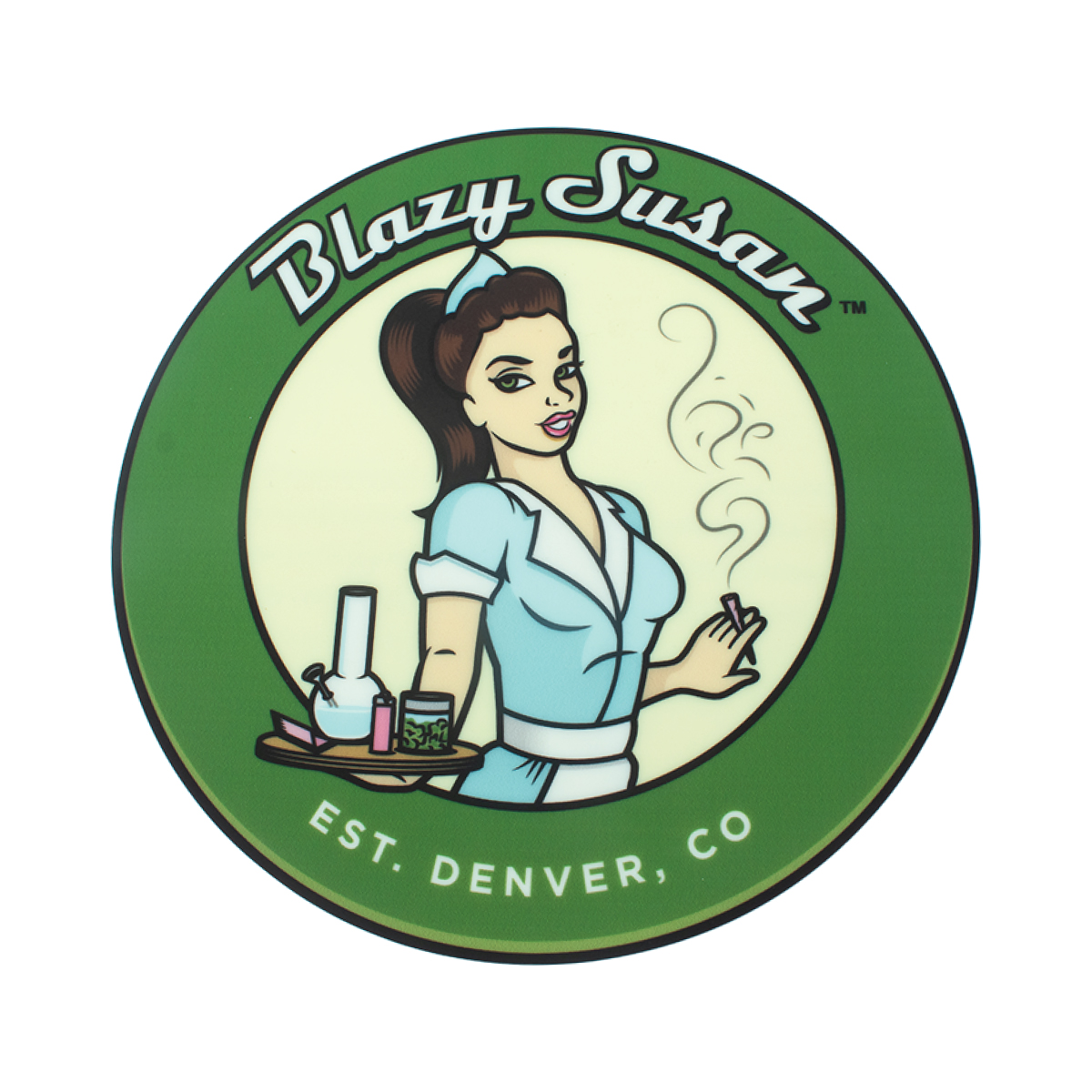Charola Giratoria de Abedul Birch Blazy Susan con Accesorios Verdes