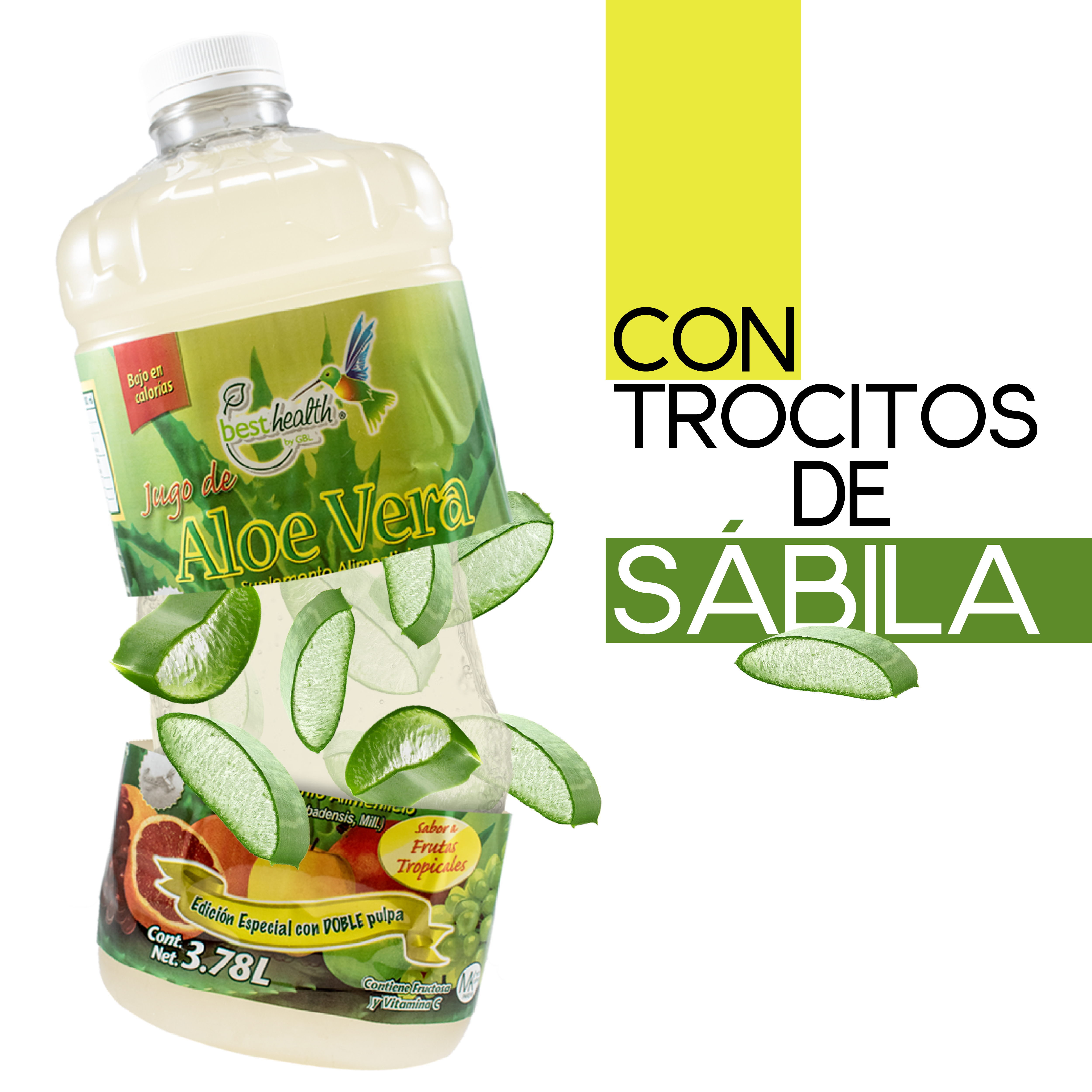 Jugo de Aloe Vera 3.78L BEST HEATLH con trocitos de sábila y doble pulpa