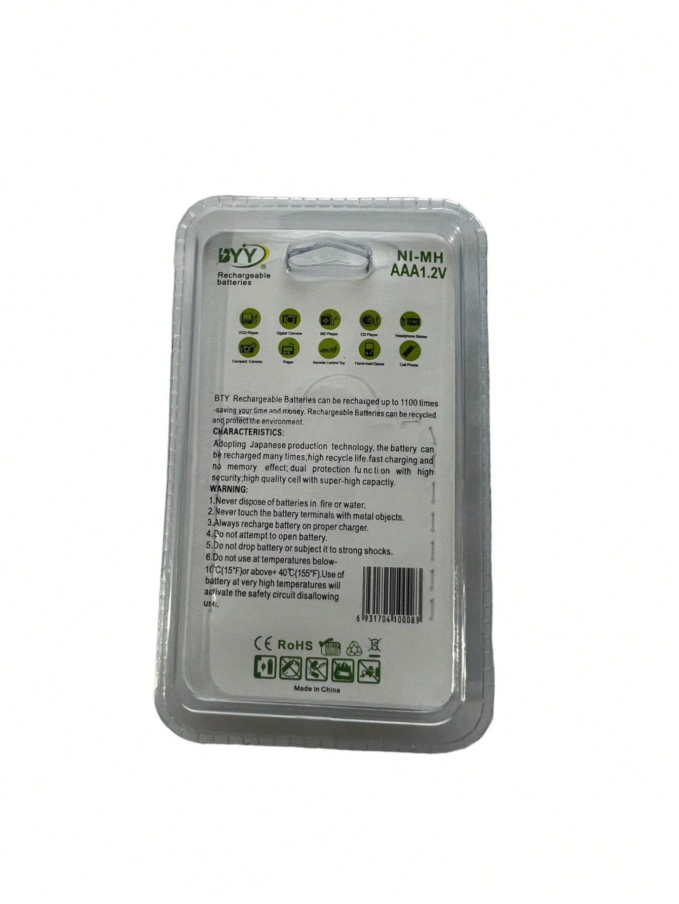 Paquete de 4 unidades de pilas AAA Recargables.