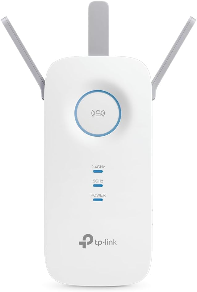 TP-Link RE450 Extensor de Rango de Repetidor WiFi de Banda Dual Universal, 3 Antenas Externas, Puerto Gigabit Ethernet, AC1750, Modo AP Compatible, Blanco