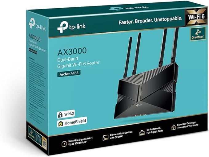 TP-Link WiFi 6 AX3000 WiFi Router - 802.11ax Router, Gigabit, Dual Band, OFDMA, MU-MIMO, Funciona con Alexa (Archer AX53).
