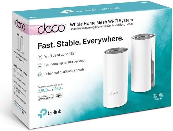 TP-Link Deco Sistema WiFi Mesh (o en malla) para todo el hogar: alcanza hasta 867 Mbps, itinerancia sin interrupciones, cobertura de hasta 2800 pies cuadrados.Funciona con Alexa.Blanco(Deco E4 2 Pack)