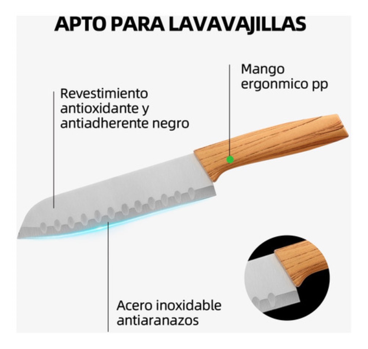 "Juego Paquete Cuchillo Cocina Profesionale Acero Inoxidable mango de madera "