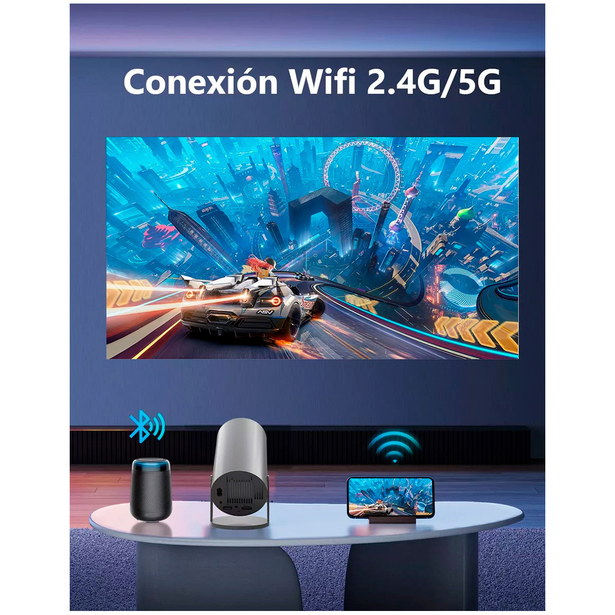 Combo Proyector Led Hd 1080p 6000 Lm + Echo Pop Black