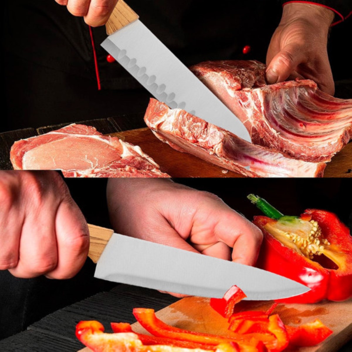 "Juego Paquete Cuchillo Cocina Profesionale Acero Inoxidable mango de madera "
