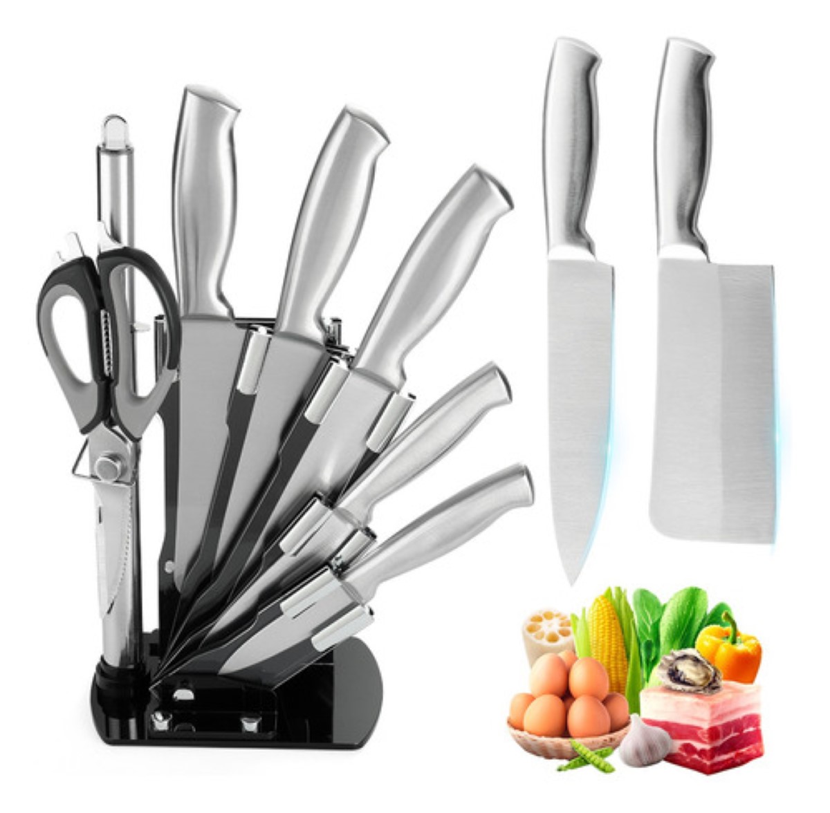 "Juego De Cuchillos De Cocina Profesional 8 Piezas Con Base plata "