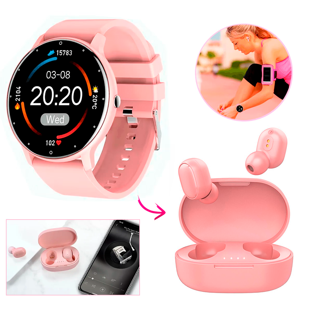 Reloj Inteligente Impermeable Bluetooth 1.28 Zl02 Color Rosa Smart Watch Mas Audifonos Inalámbricos In-ear Manos Libres Con Bluetooth 5.0 Diseño Ergonómico Color Rosa .