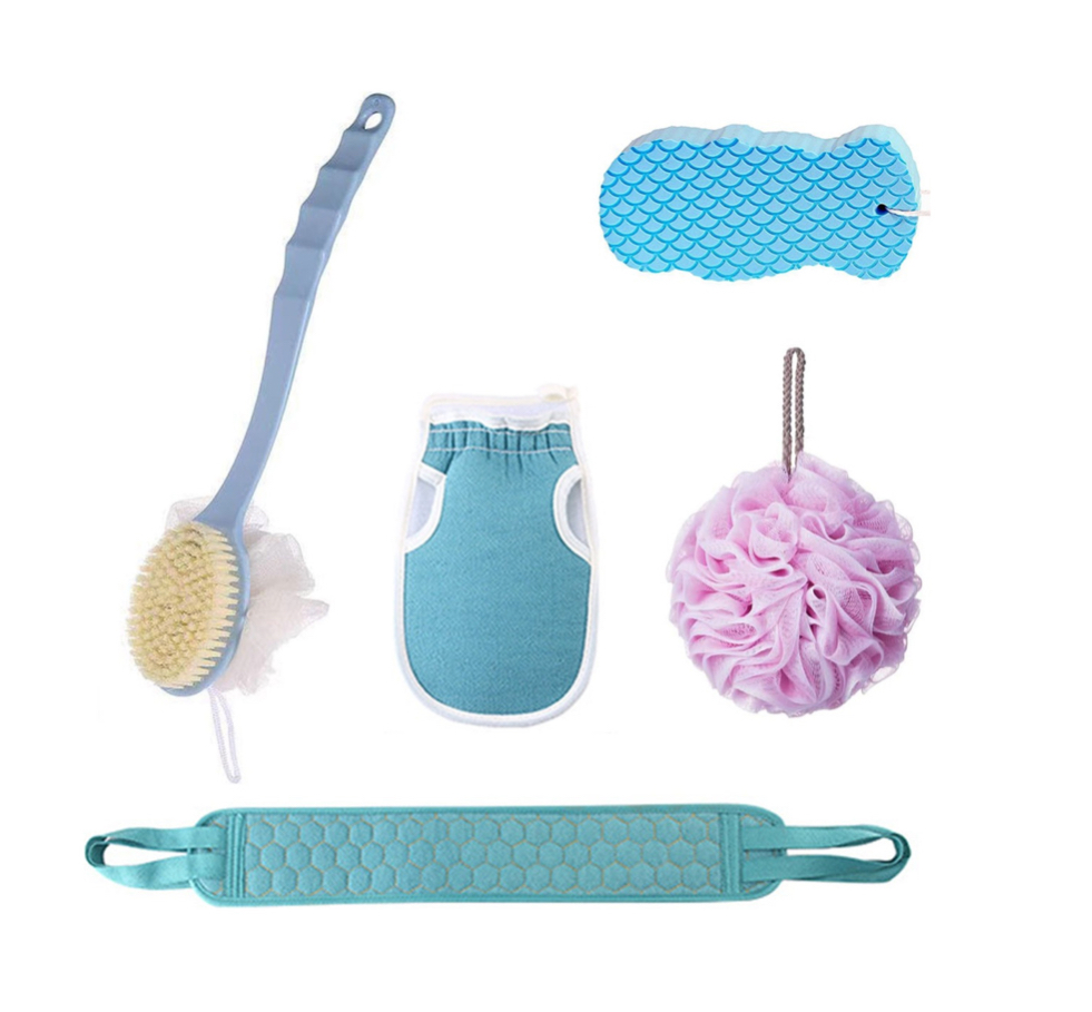 5pcs Esponja De Baño Y Cepillo Juego De Exfoliante Espalda.