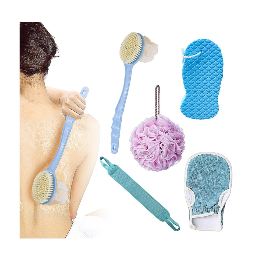5pcs Esponja De Baño Y Cepillo Juego De Exfoliante Espalda.