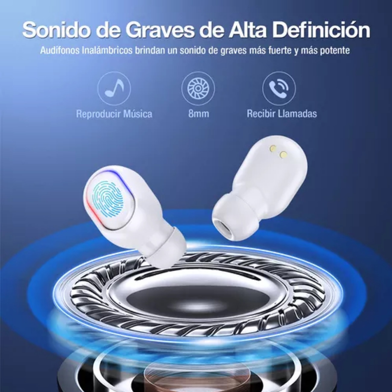 Audífonos in-ear inalámbricos Bluetooth 5.3 con Micrófonos 1Hora A8s TWS blanco