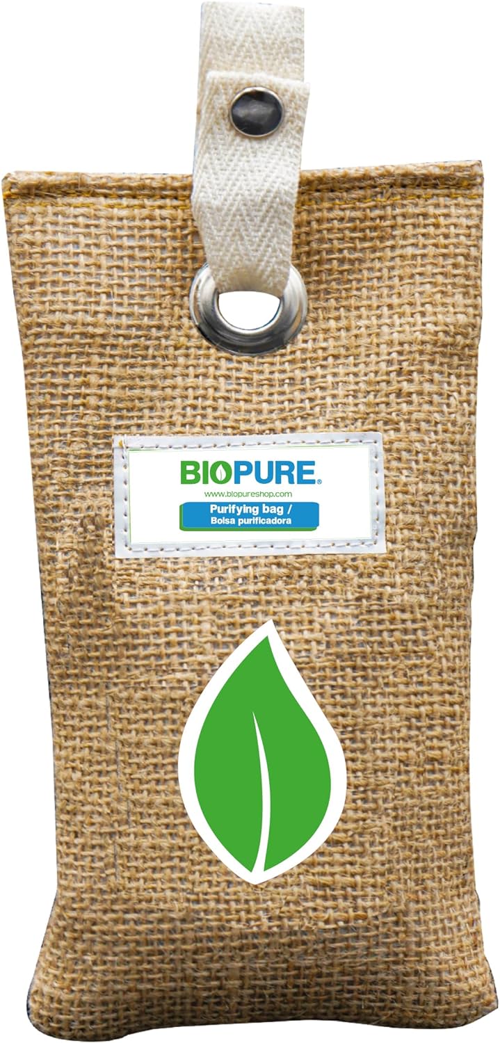 Biopure - Kit bolsas purificadoras - Carbón activado 100% biodegradable - Bambú - Remueve malos olores, humedad, moho y alérgenos - Ideal para closets, zapatos, baños, lockers, mini-bodegas, coches y más (150 gr).