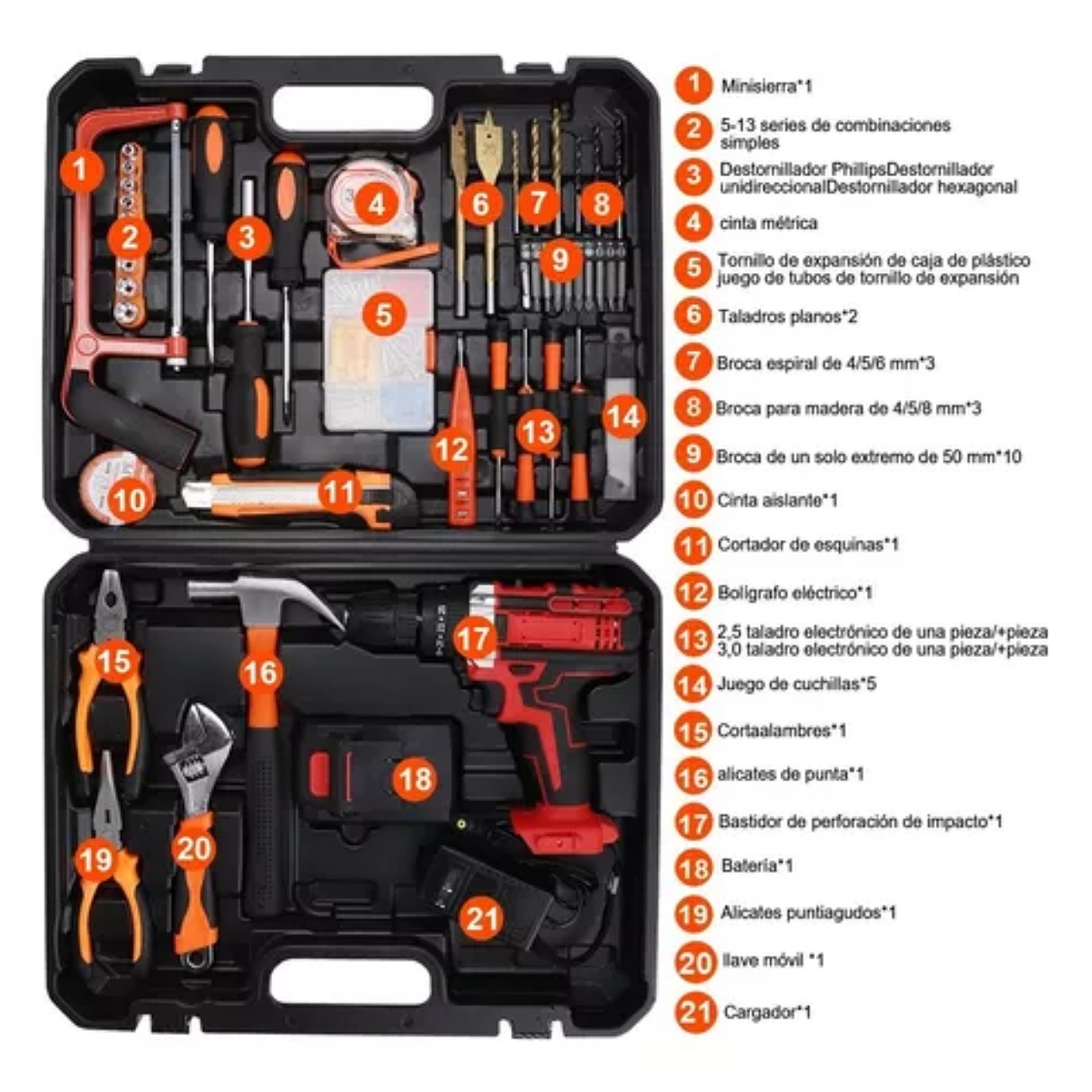 Juego De Herramientas Kits Combinadas Taladro Eléctrico