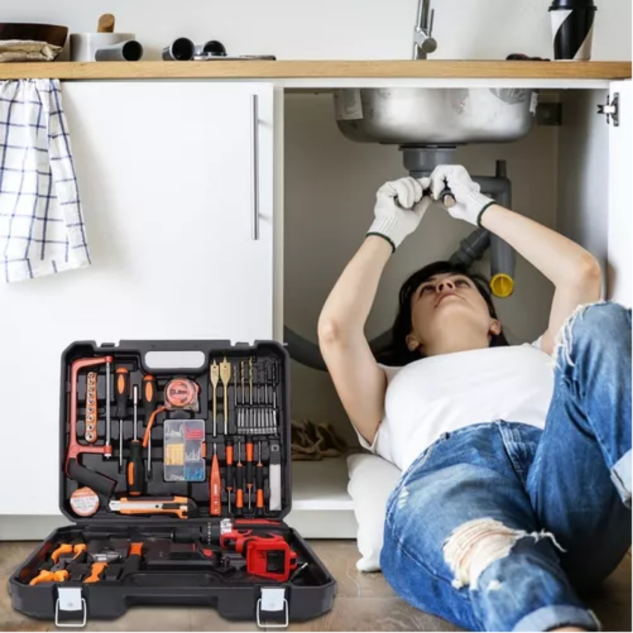 Juego De Herramientas Kits Combinadas Taladro Eléctrico