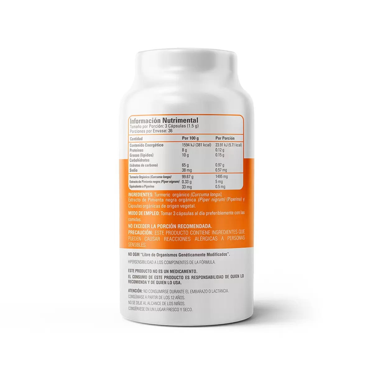 Organic Side Turmeric con Piperina 110 Cápsulas.