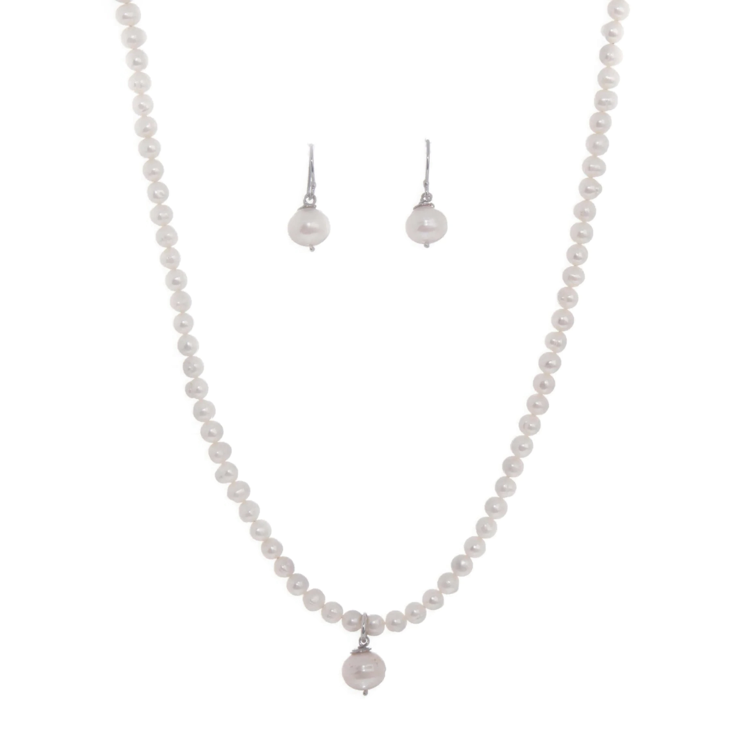 Juego de collar y aretes de Perlas cultivadas de calidad AAAA y plata ley 925.
