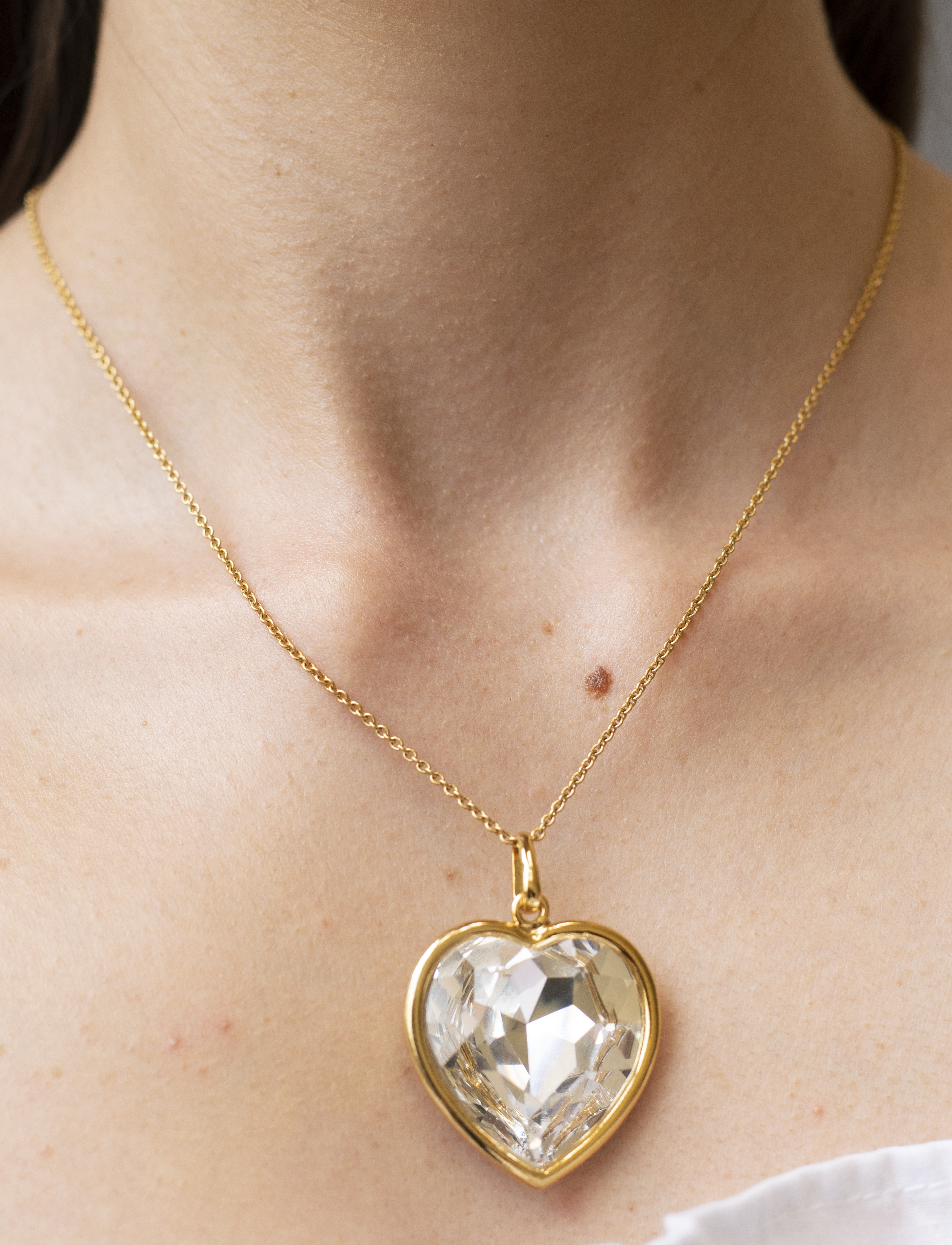 Collar Corazon Grande Baño de Oro 14K | Cristal Swarovski Azul.