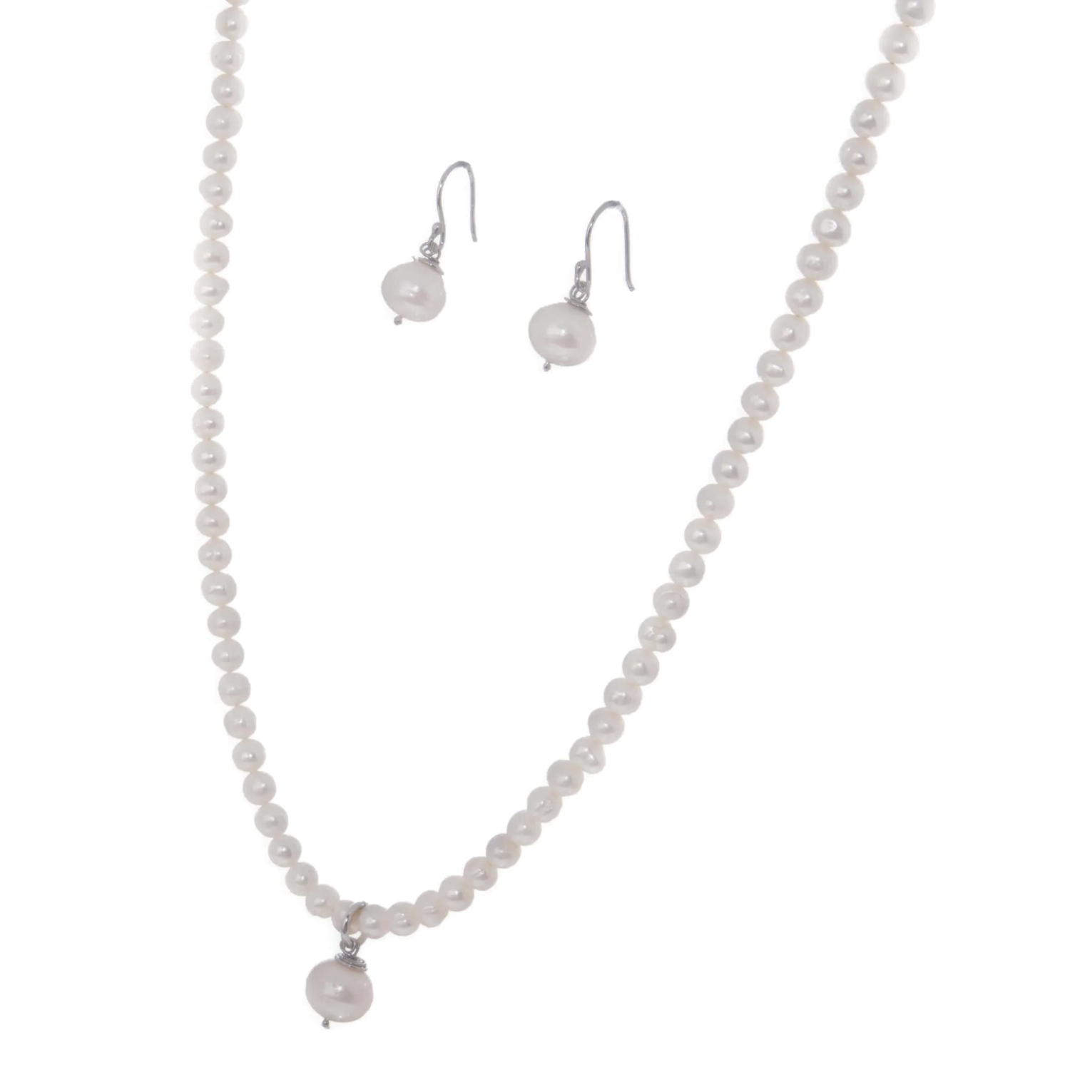 Juego de collar y aretes de Perlas cultivadas de calidad AAAA y plata ley 925.