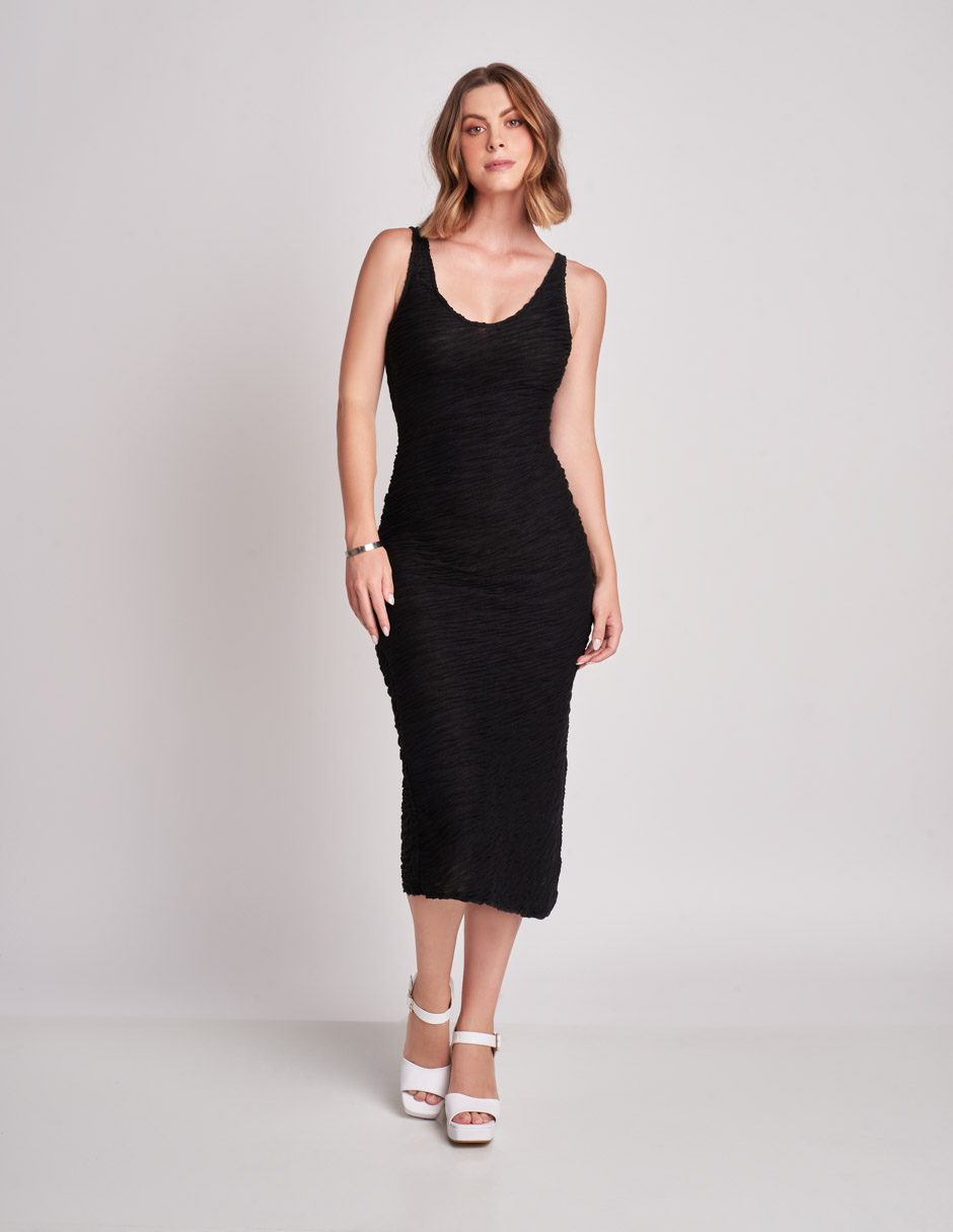 Vestido Largo Casual: Grueso Tirante y Textura