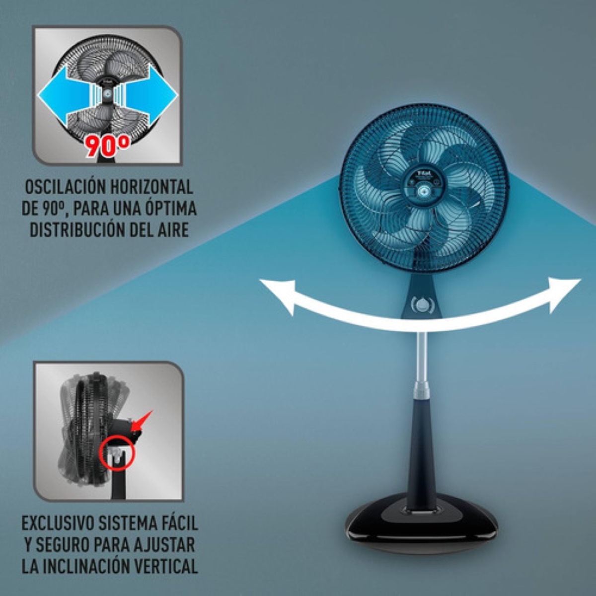 Ventilador T-fal Piso Pie Pedestal 6 Aspa Potente Silencioso