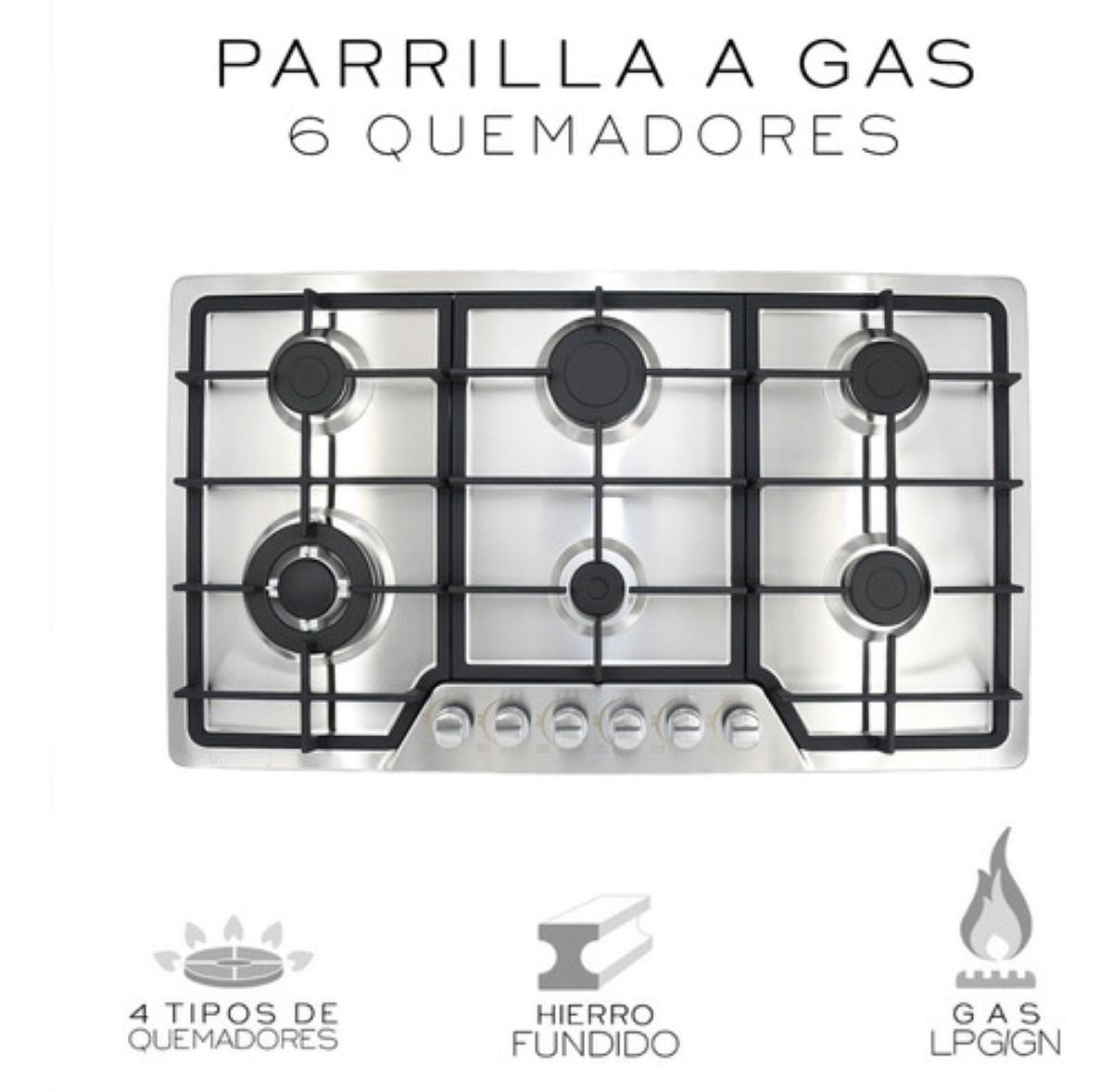 Parrilla A Gas 6 Quemadores Nube Color Plata