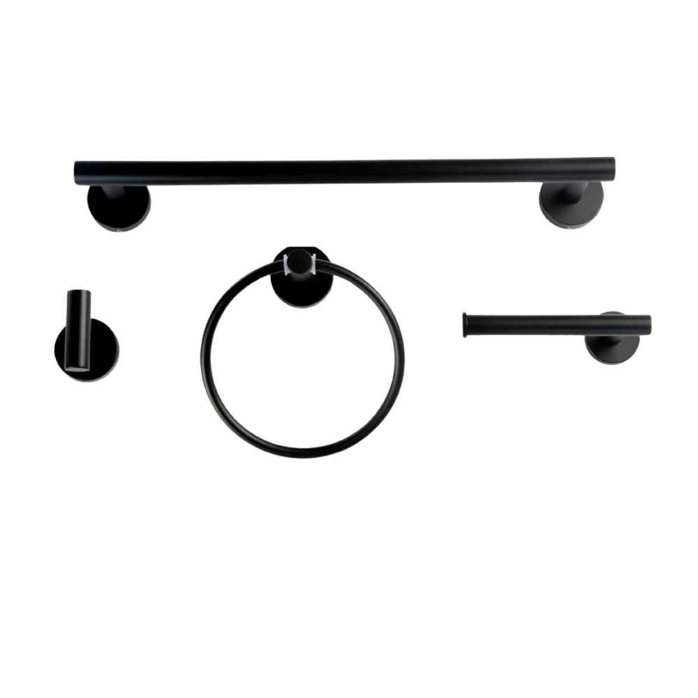 Meer - Set De 4 Accesorios Baño Acero Inoxidable Negro Mate, juego de toalleros para baño