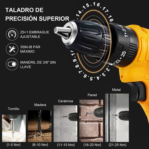 Taladro Electrico Atornillador Inalámbrico Impacto Kit 48v Color Amarillo