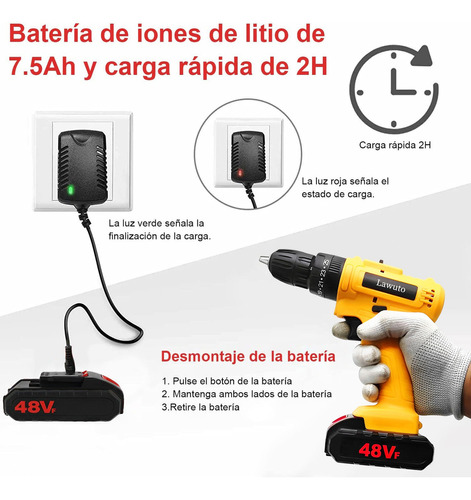 Taladro Electrico Atornillador Inalámbrico Impacto Kit 48v Color Amarillo