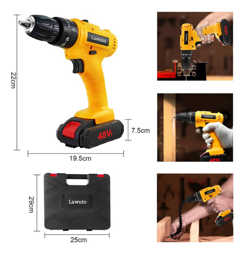 Taladro Electrico Atornillador Inalámbrico Impacto Kit 48v Color Amarillo