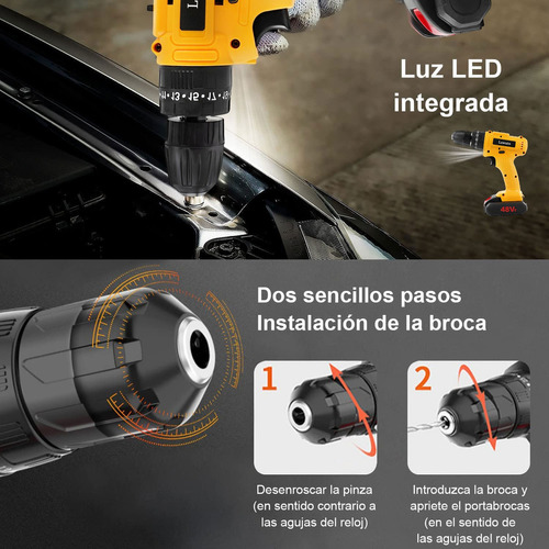 Taladro Electrico Atornillador Inalámbrico Impacto Kit 48v Color Amarillo