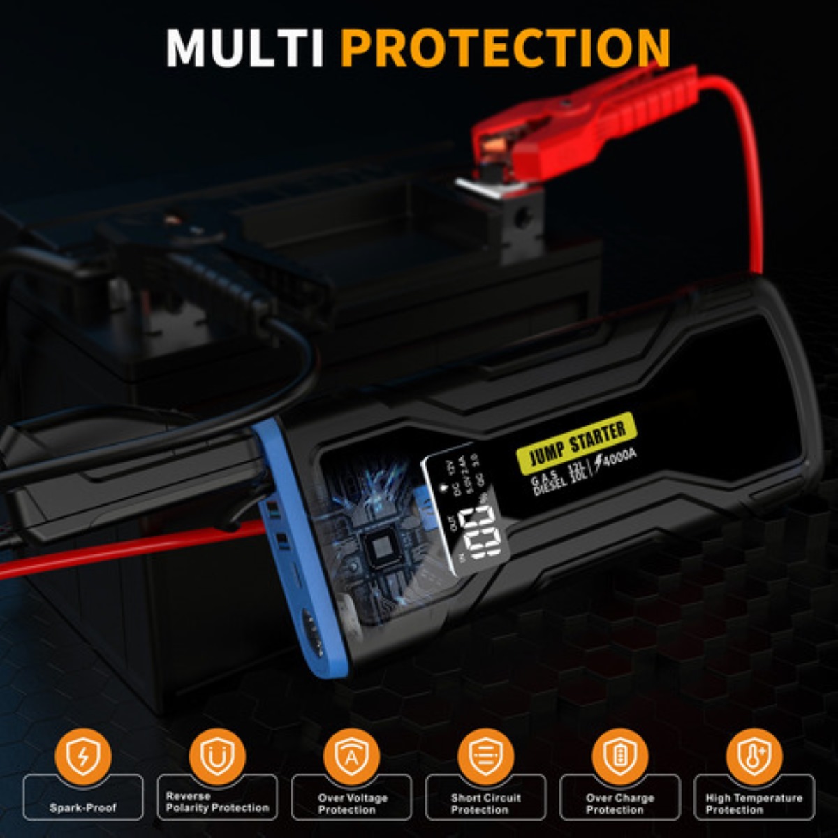 Arrancador De Batería Coche, 4000 A, 28000mah Con Smart Clip