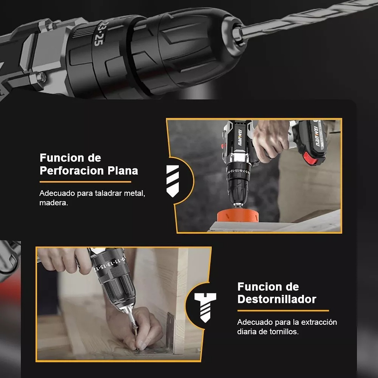 Taladro Atornillador Inalámbrico Nanwei 2batería D Litio 21v Color Gris