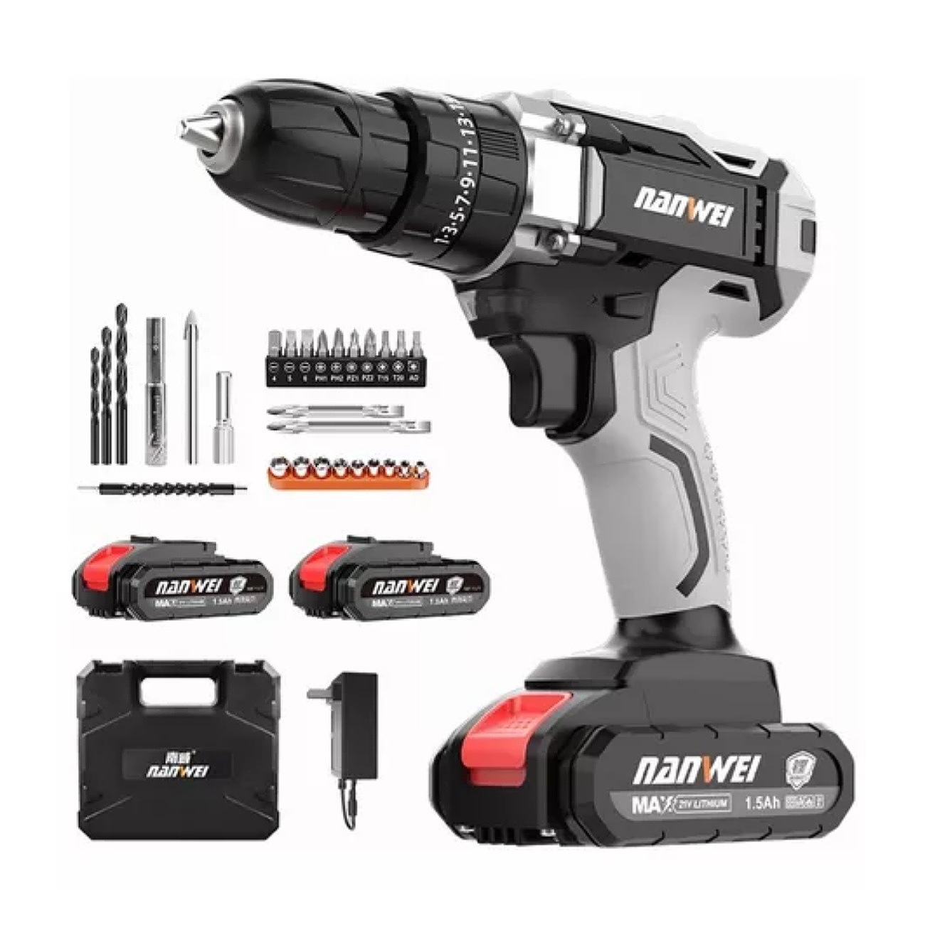 Taladro Atornillador Inalámbrico Nanwei 2batería D Litio 21v Color Gris