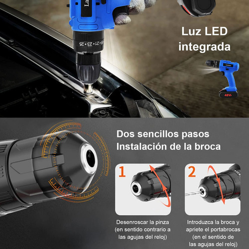 Taladro Electrico Atornillador Inalámbrico Impacto Kit 48v Color Azul