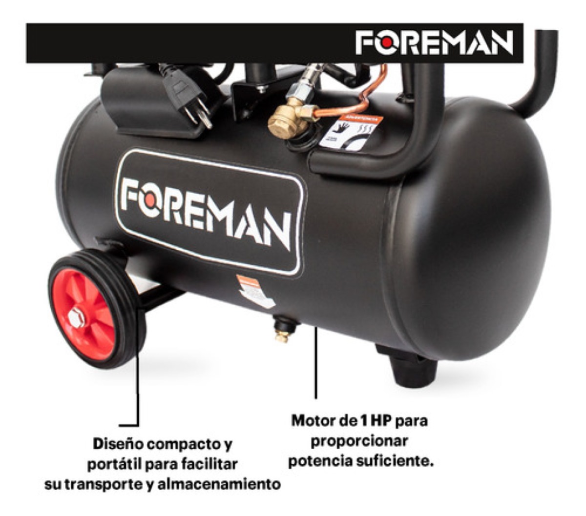 Compresor Libre De Aceite Silencioso 1hp Foreman 24l 110v