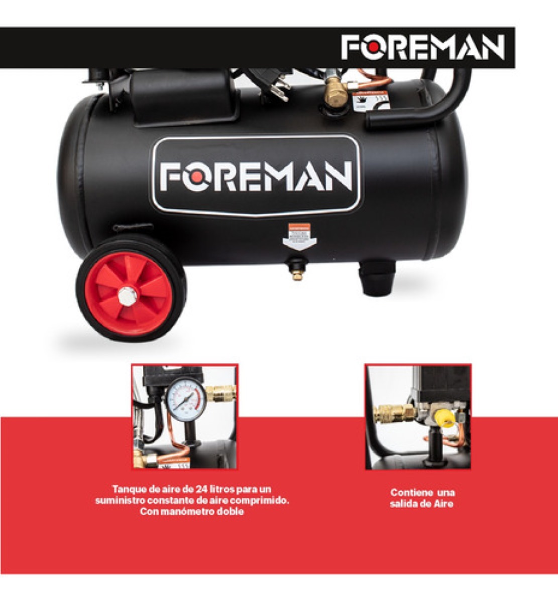 Compresor Libre De Aceite Silencioso 1hp Foreman 24l 110v