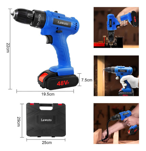Taladro Electrico Atornillador Inalámbrico Impacto Kit 48v Color Azul