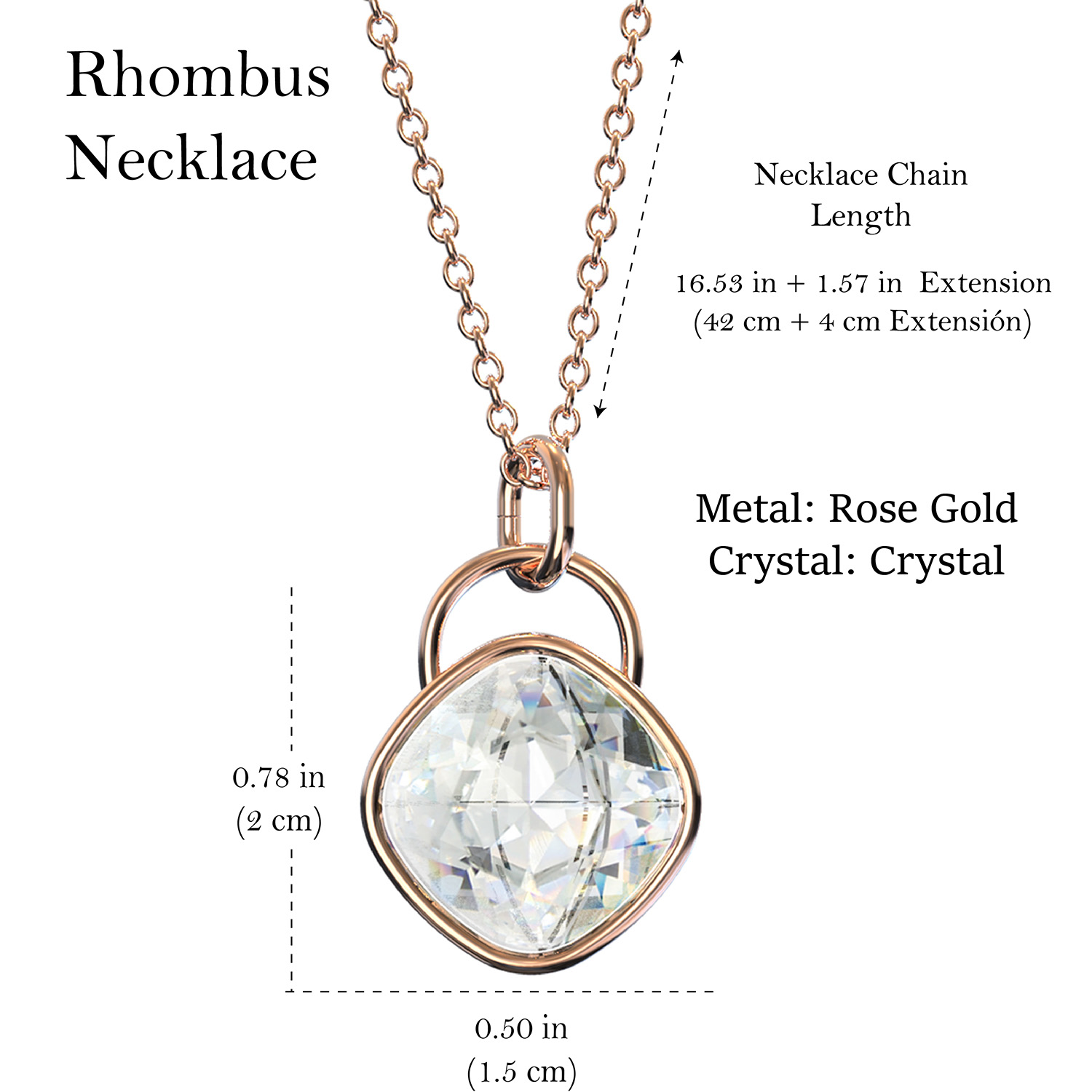 Collar Rombo Baño de Oro Rosa | Cristal Swarovski Cristal