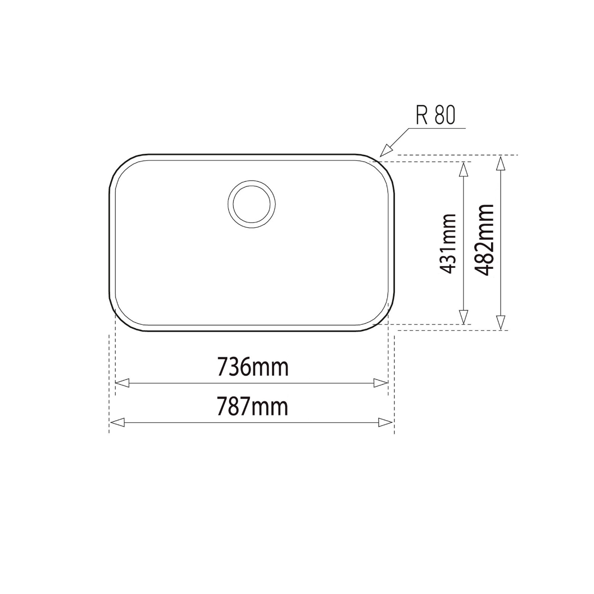 TARJA / FREGADERO TEKA BE 79.43 (TU 31.19) PARA SUBMONTAR DE 83 CM (32 PULGADAS) CON UNA TINA EN ACERO INOXIDABLE.